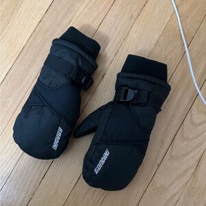 Black Insulated Mittens with Wrist Strap